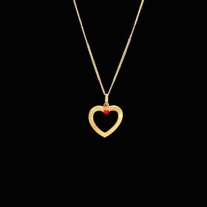 Gold Plated Vintage Antique Heart with Red Swarovski Crystal Necklace